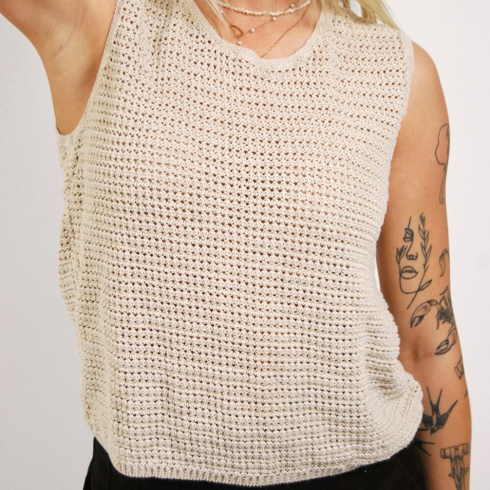 Linen Knit Tank (XL) vintage 90s beige gap top minimalist basic indie preppy - Picture 7 of 8